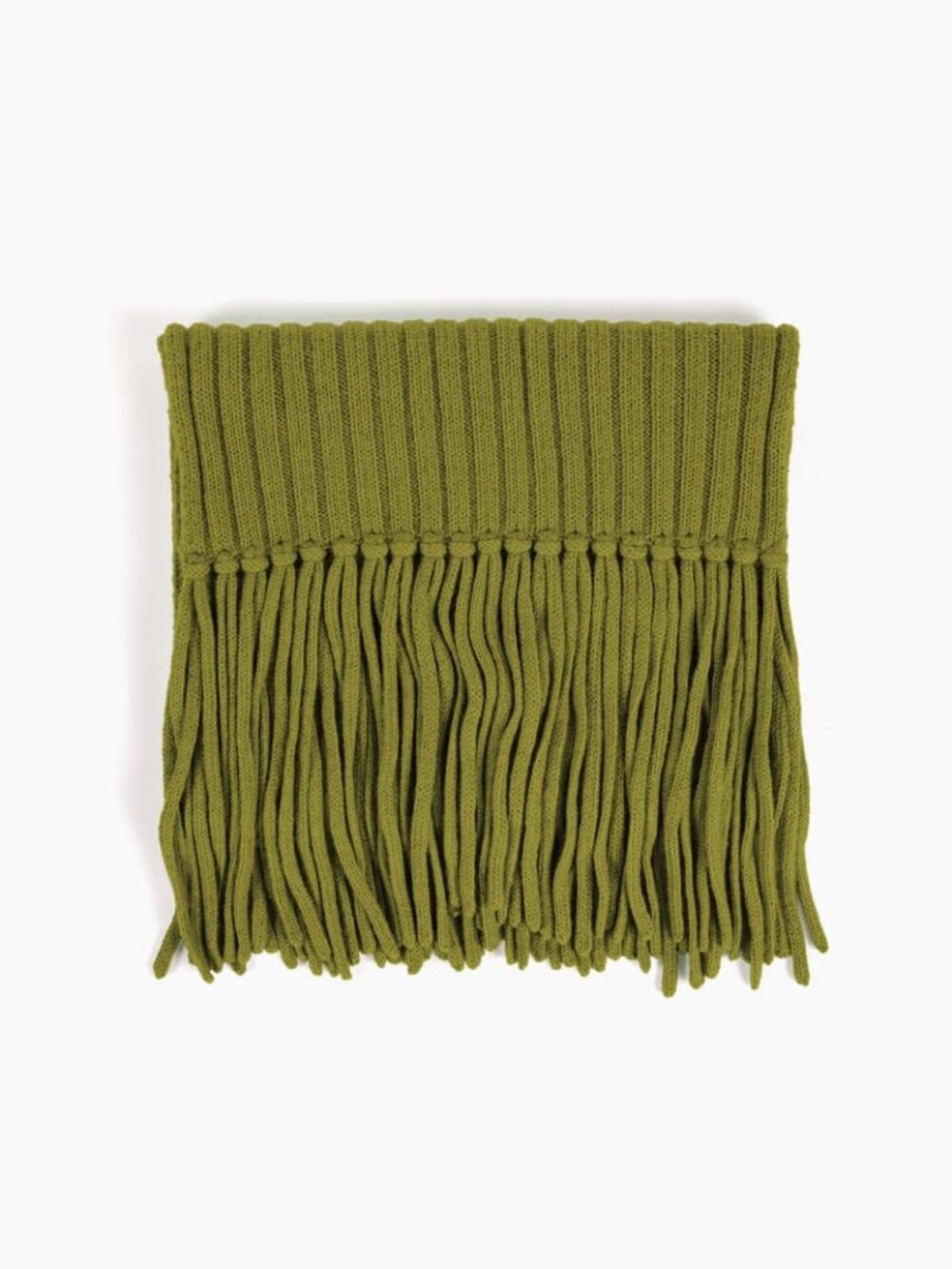 Ribbed Baby Alpaca Fringe Scarf - Moss